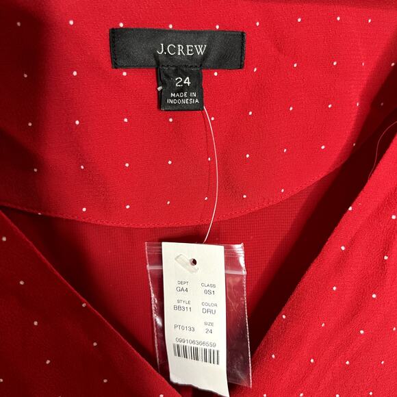 NWT J. CREW Women's PLUS Size 24 Holiday Red Drapey Puff Sleeve Dress Pin Dot - Picture 15 of 16